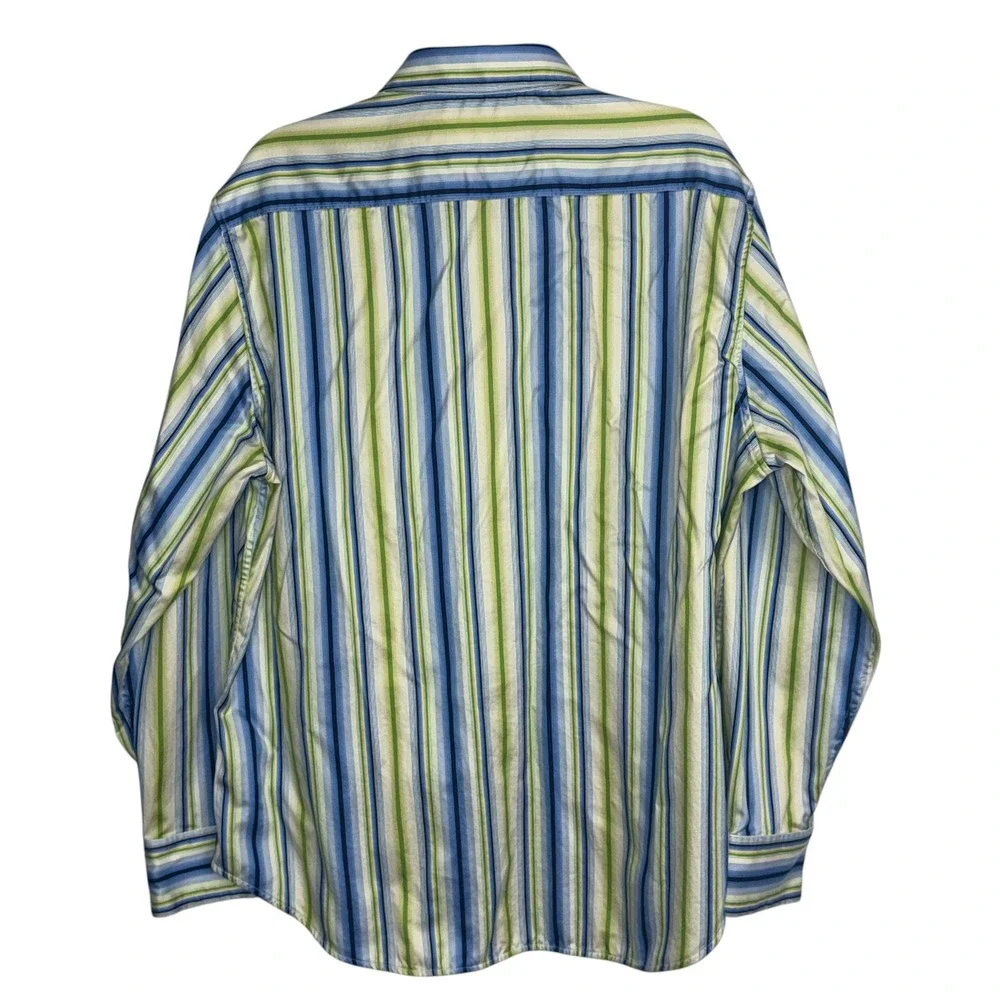 Robert Graham‎ Button Down Shirt Mens 2XL Blue Green Striped Classic Fit EUC